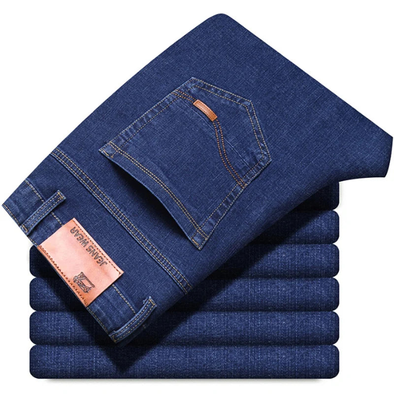 New Men Light Luxury Stretch Slim Fit Pants Comfortable Soft Business Fashion Straight Casual Denim Trousers
