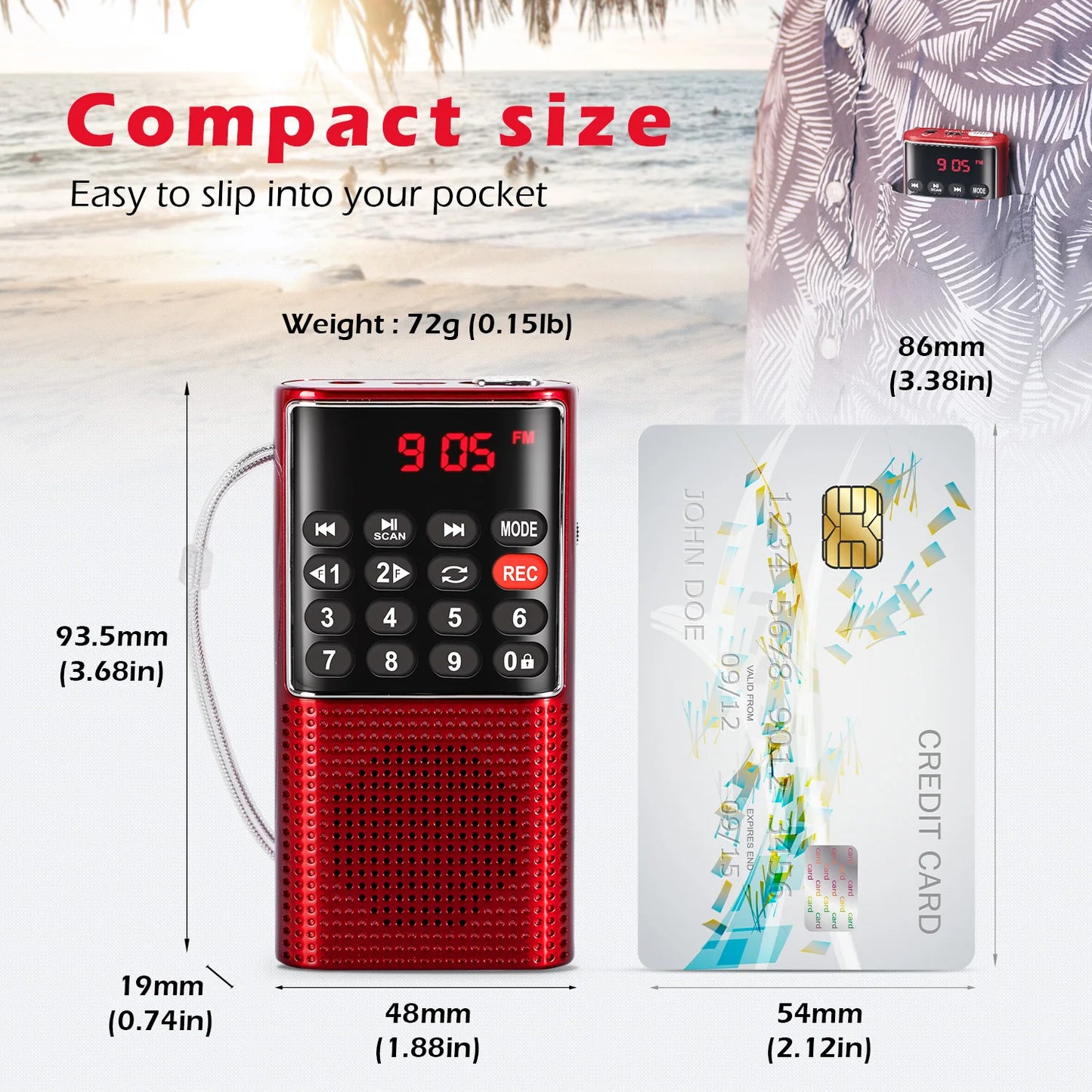 Mini Portable Pocket FM Radio Handheld MP3 Walkman with Recorder and Rechargeable Battery for Hiking