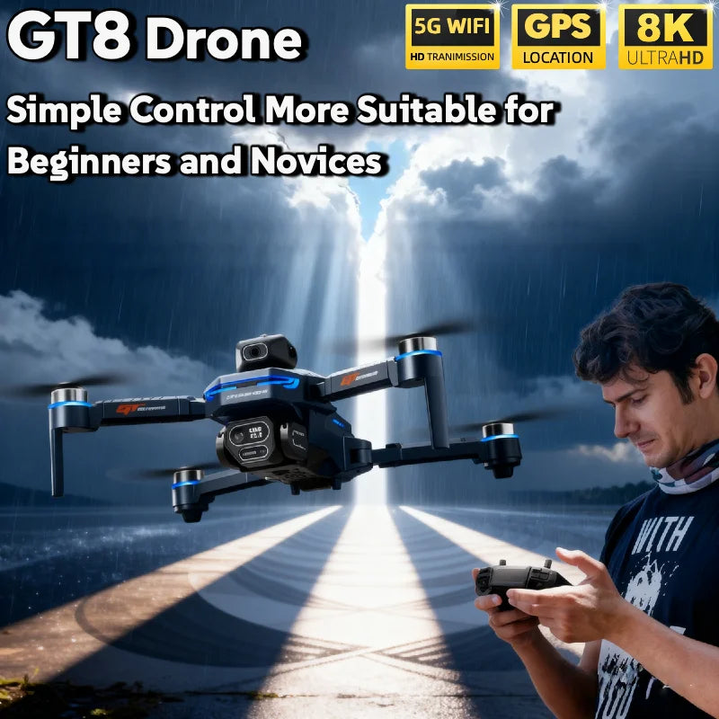 HOT For Xiaomi GT8 Drone 4K Professional Dual Camera FPV GPS Brushless Motor Optical Flow Hovering Folding Quadcopter 8K RC Dron