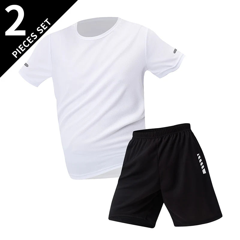 2/6 Pack Plus Size Men's Quick Drying Short Sleeve Shorts Suit Leisure Sports Running Fitness T Shirt Joker Shorts Teen