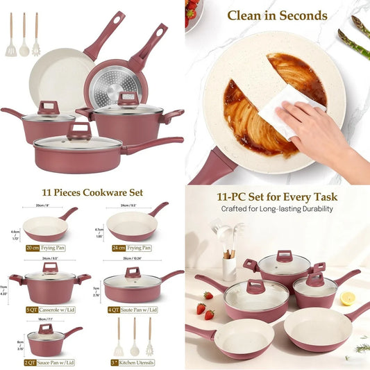 Cookware Sets11 Piece Granite Non Stick Cookware Set for Induction and Gas Stoves Durable Scratch Resistant Pots and Pans