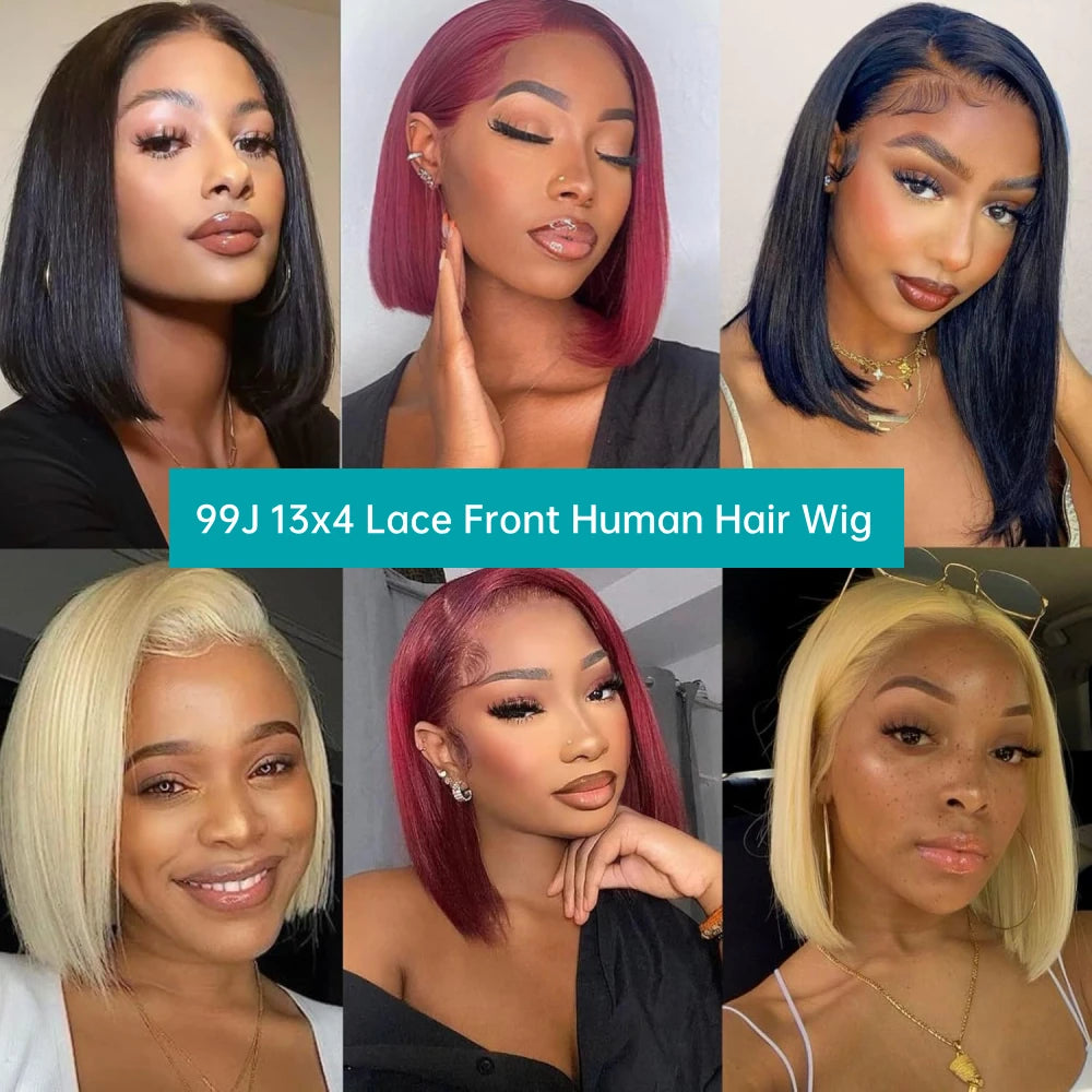 Burgundy Bob Wig Human Hair 13x4 Frontal Lace Straight 99J Short Red Wig Remy Brazilian Hair