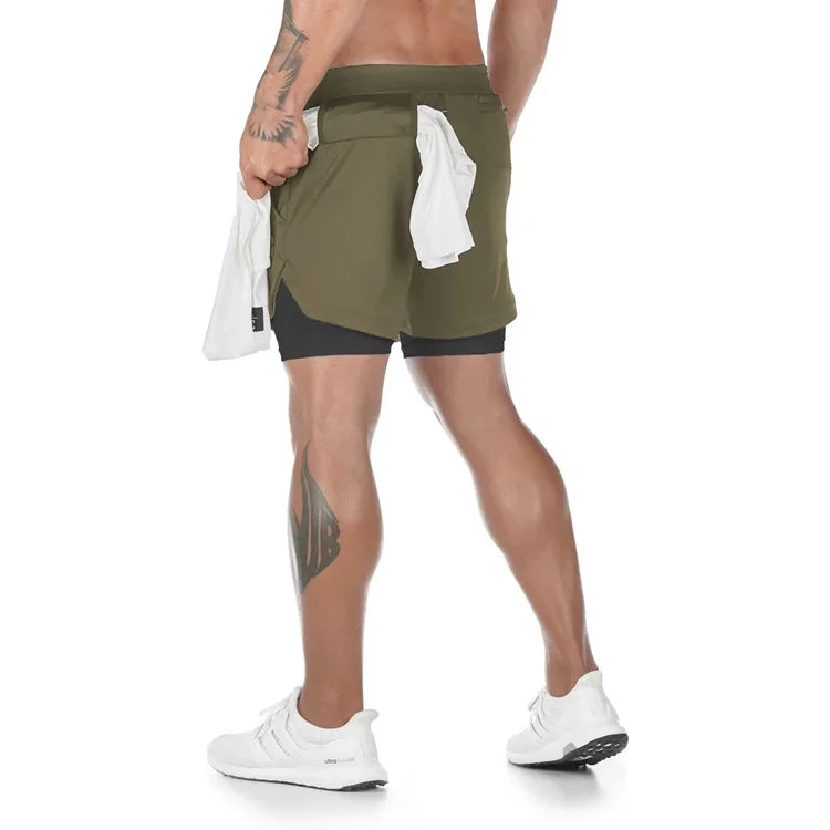 Camo Running Shorts for Men 2 in 1 Quick Dry Workout Training Gym Fitness Jogging Shorts