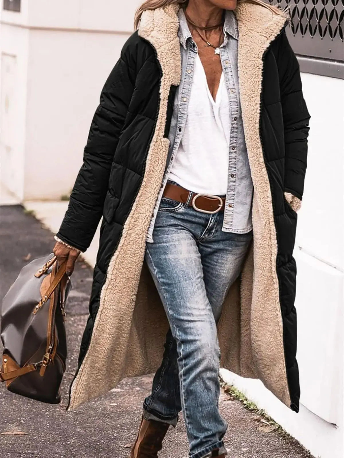 SDFBKCN Winter Hooded Quilted Reversible Women Puffer Coat