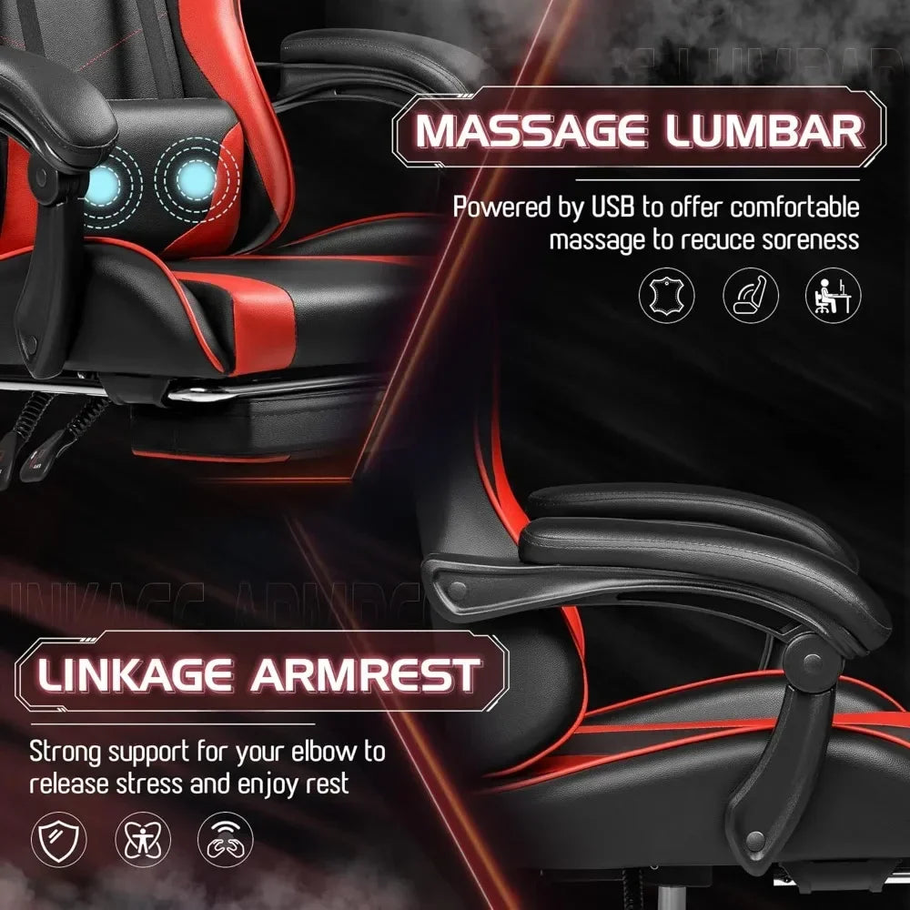 Gaming Chair with Footrest and Massage Lumbar Support Ergonomic Computer Chair Height Adjustable with Swivel Seat