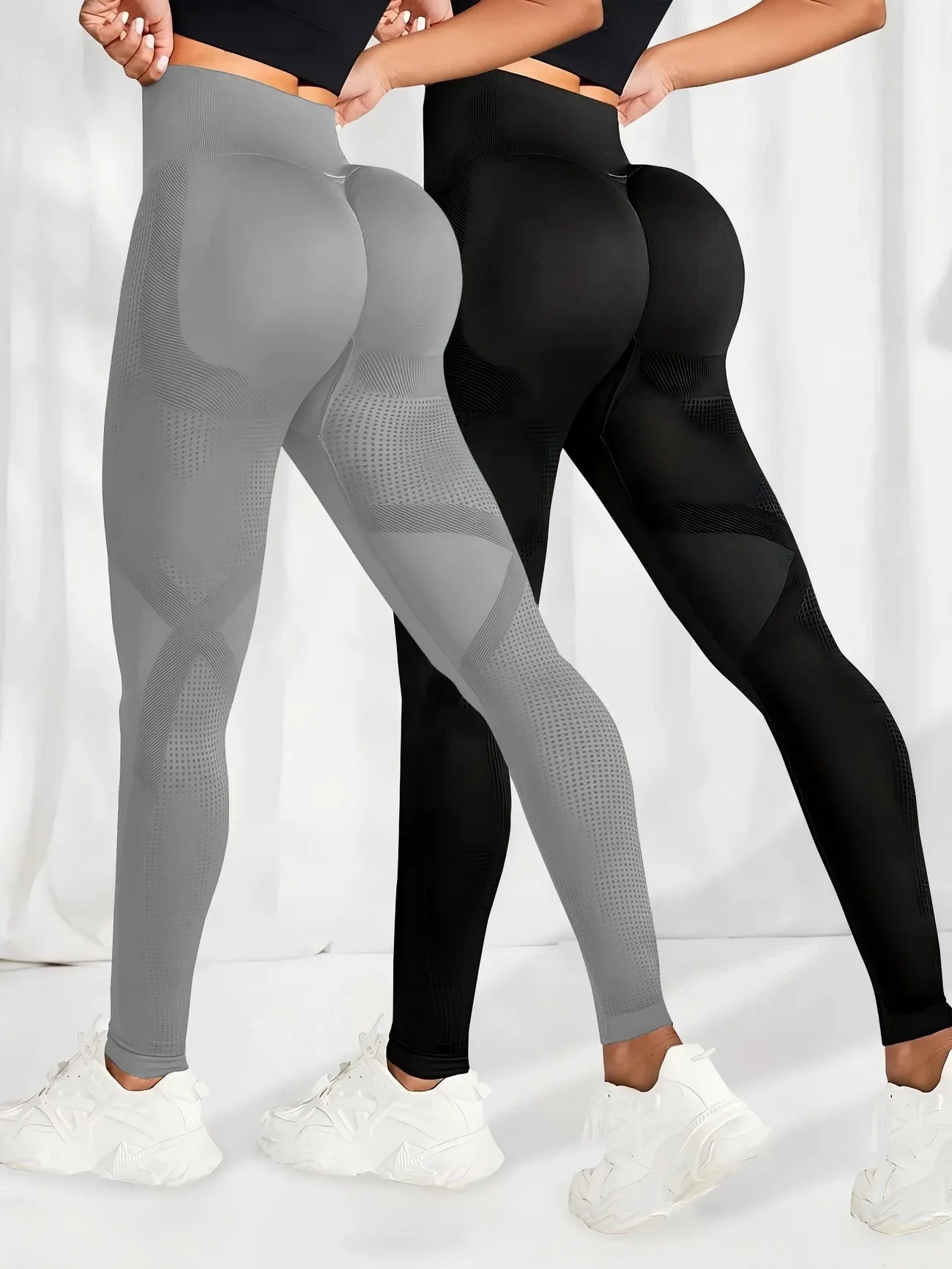 2pcs High Waist Yoga Leggings Long Length Elastic Waistband for Women