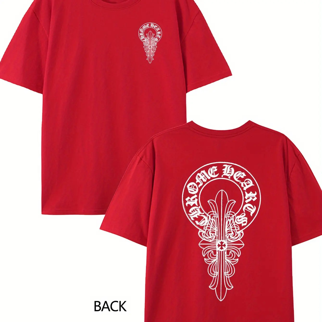 300G Pure Cotton Double Sided Printed T Shirt Cross Pattern Casual Crew Neck for Men and Women