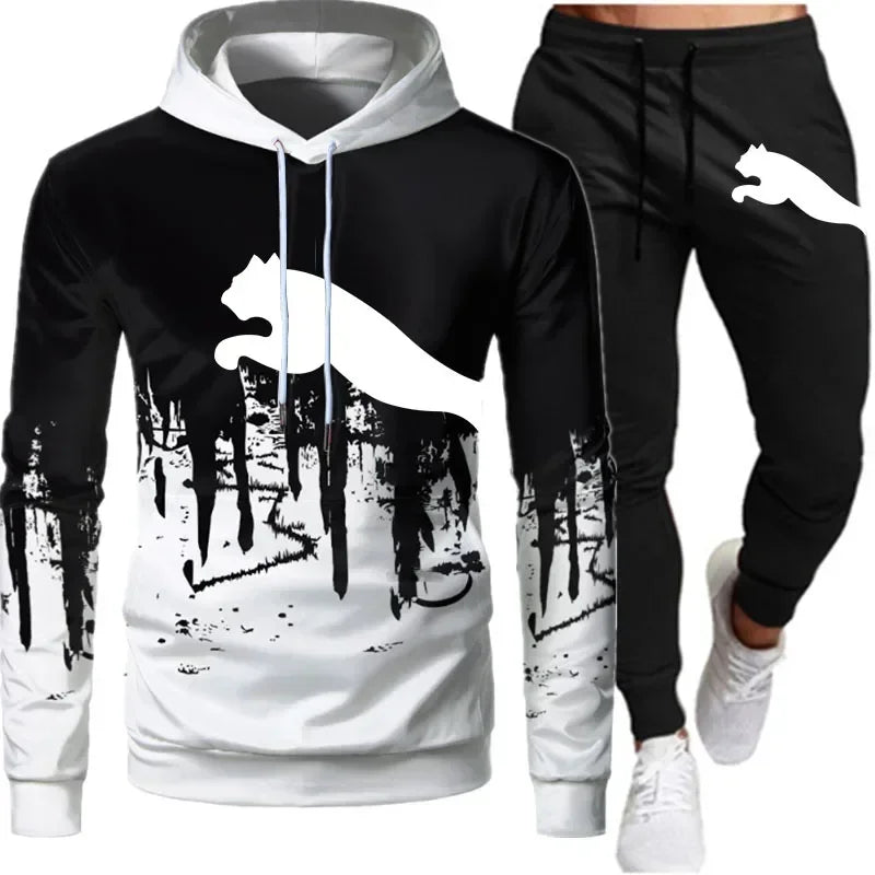 2024 Men and Women Fashion Casual Trend Sweater Set Outdoor Sports Printing Pattern Two-Piece Set Size S to 3XL