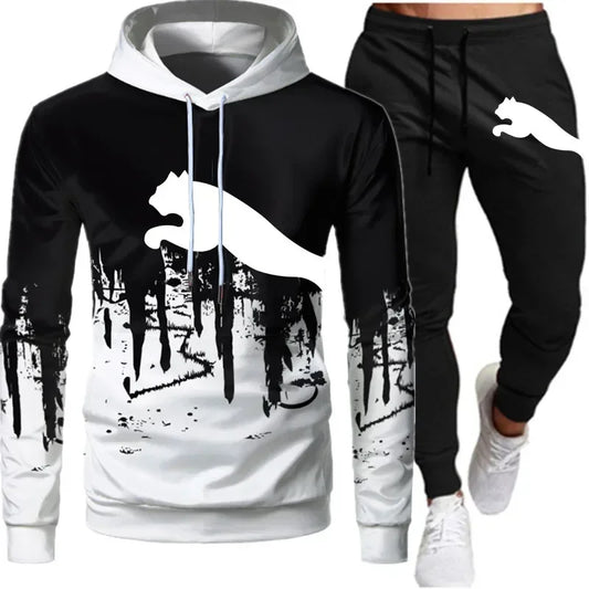 2024 Men and Women Fashion Casual Trend Sweater Set Outdoor Sports Printing Pattern Two-Piece Set Size S to 3XL