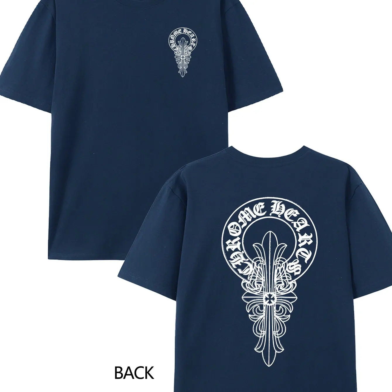 300G Pure Cotton Double Sided Printed T Shirt Cross Pattern Casual Crew Neck for Men and Women