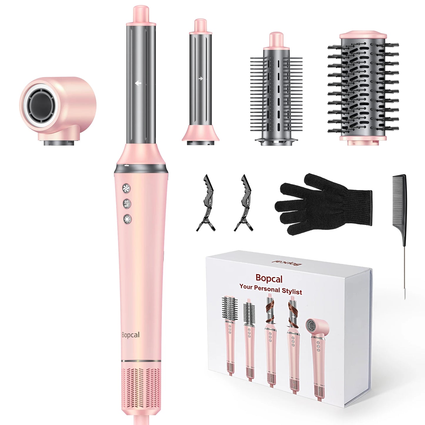 Bopcal 5 In 1 Hair Dryer Hot Air Comb Electric Hair Curling Iron 1200W High Speed Blower Multifunctional Styling Tools Hairdryer