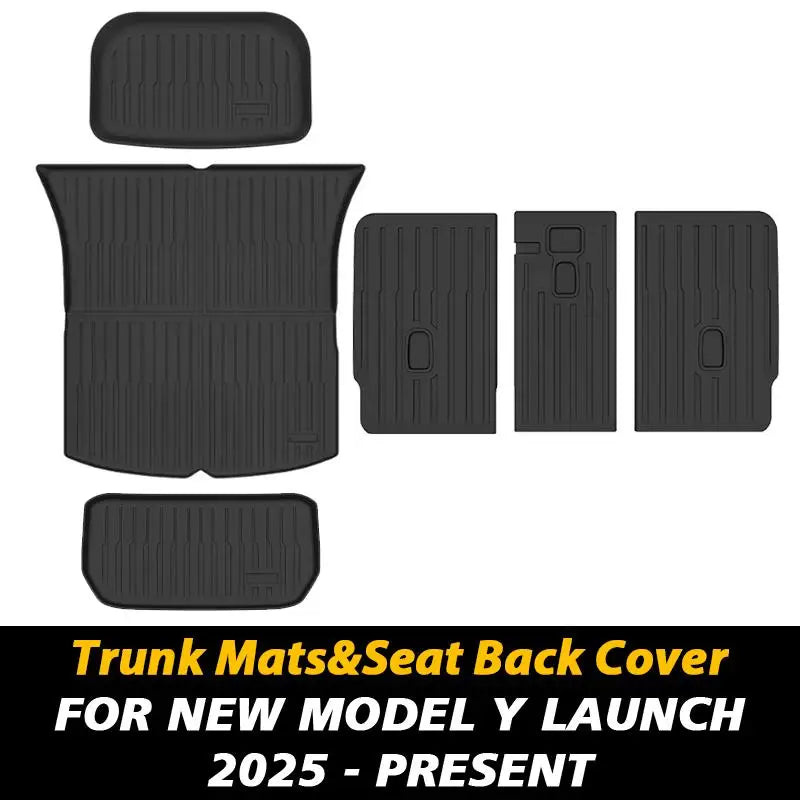 For New Tesla Model Y 2025 Juniper TPE All Weather Floor Mats and Cargo Liner Seat Backrest Mats