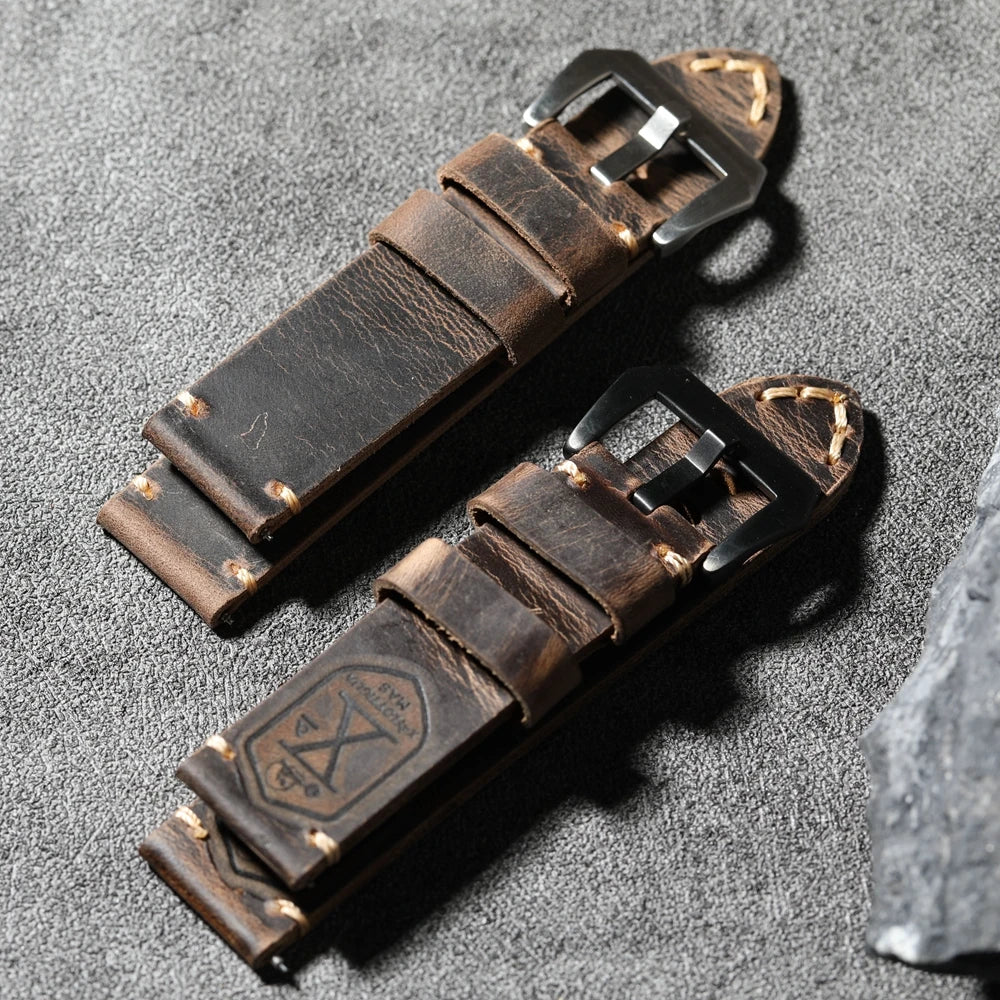 Handmade head layer cowhide leather strap, 20MM 21MM 22MM 23MM 24MM 26MM thickened genuine leather strap vintage folded without