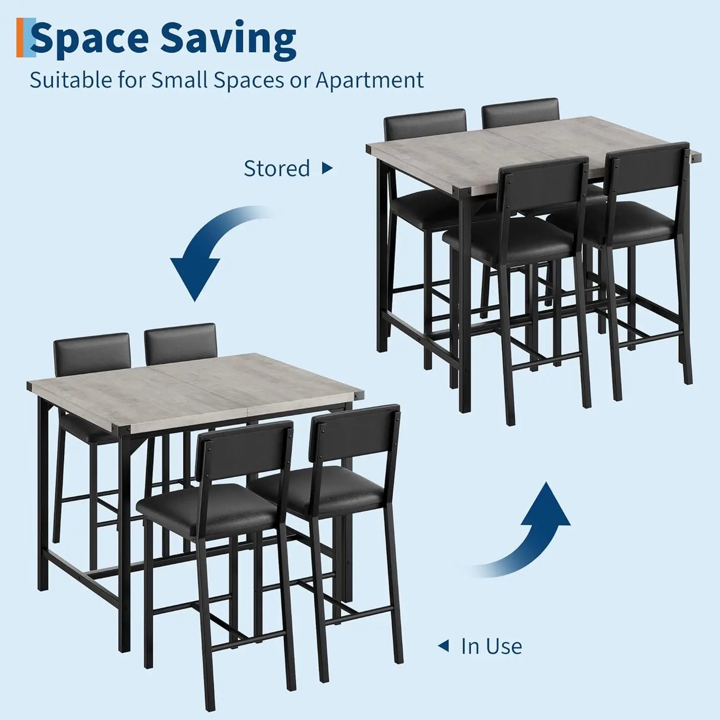 5-Piece Dining Table Set , Bar Table Set with 4 Upholstered Chairs for Pub, Dining Room, Kitchen