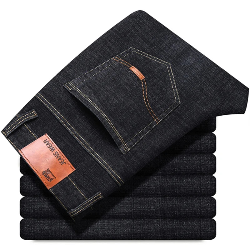 New Men Light Luxury Stretch Slim Fit Pants Comfortable Soft Business Fashion Straight Casual Denim Trousers