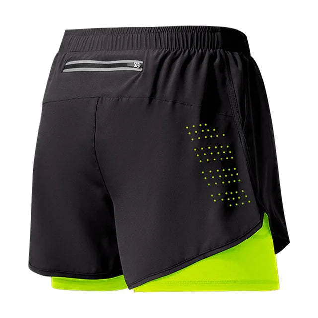 Men's Quick Drying Black Running Shorts Double Layer Fitness Workout Training Pants