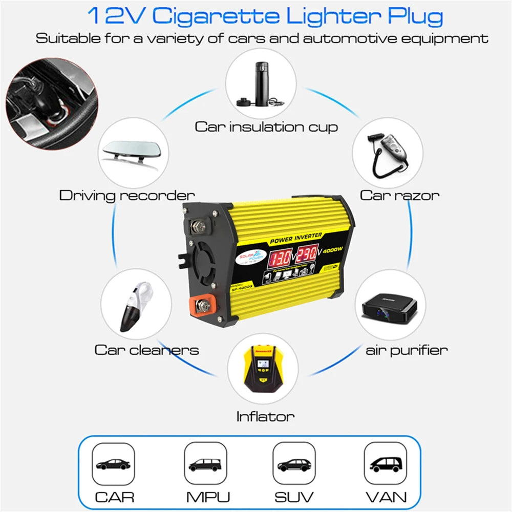 Portable Inverter Car Power Inverters DC 12 Volt To AC 110/220 Volt Transformer 4000W Modified Sine Wave Inverter USB Auto Inverters