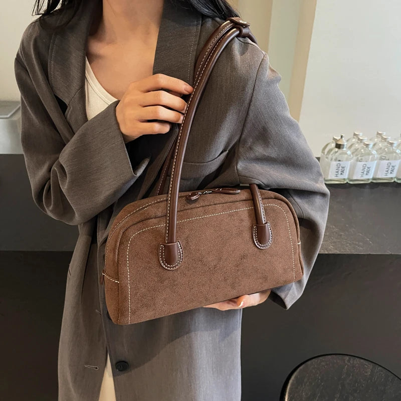  Women Shoulder Bag Multi Pocket Underarm Bag Faux Suede Tote Purse Zipper Satchel Bag Designer Brand Ladies Shoulder Bag