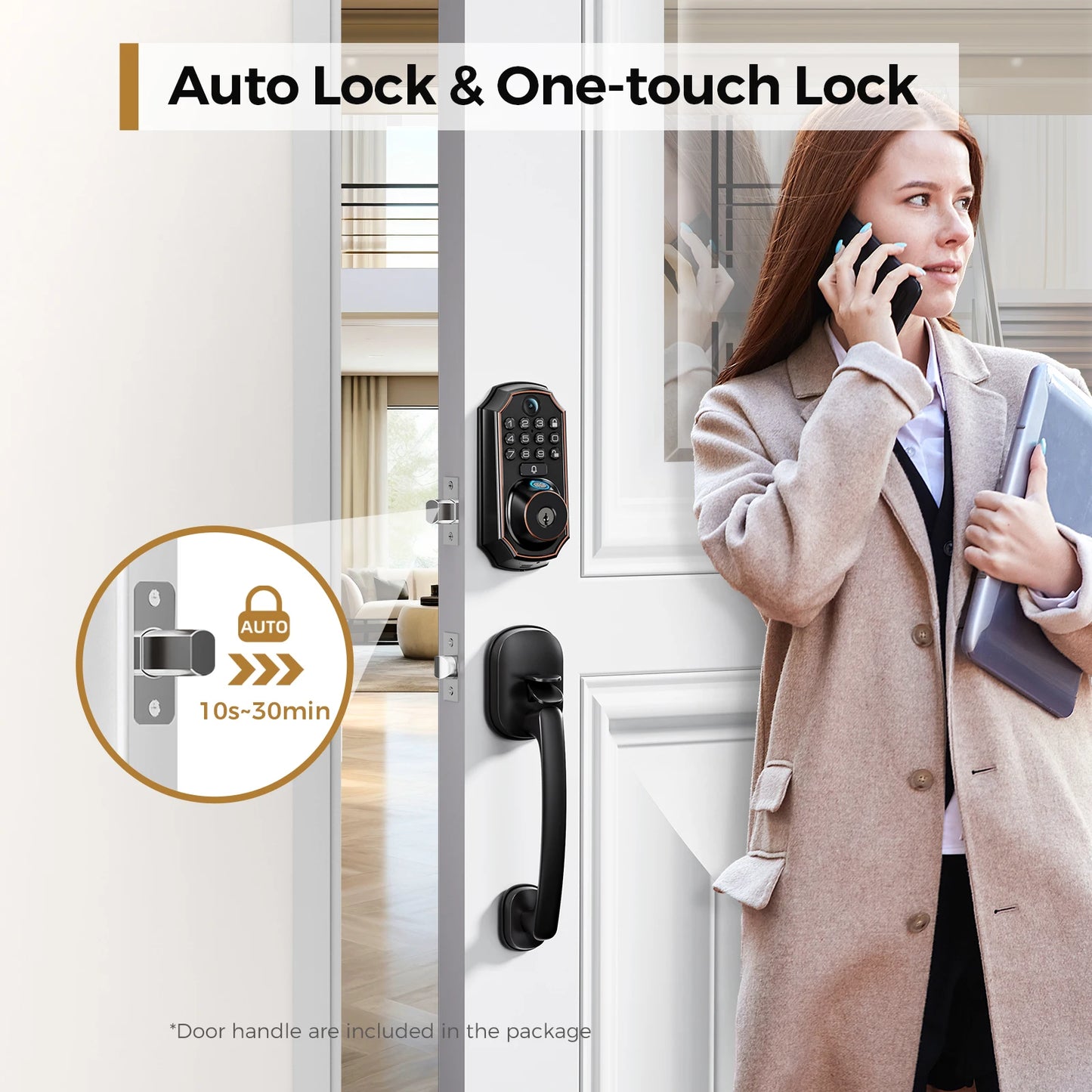 ARPHA Smart Lock D289H Smart WiFi Keyless Door Lock with Camera 5 in 1 Camera Fingerprint Entry App-Controlled Auto-Lock System
