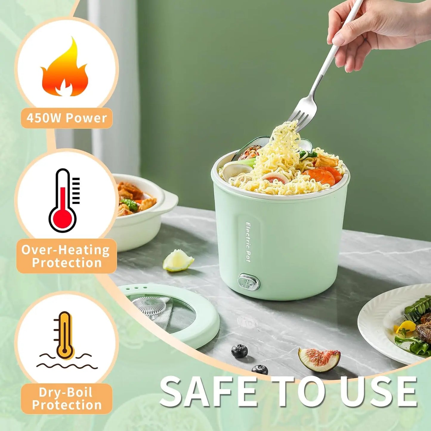 Hot Pot Electric 1L Mini Ramen Cooker 450W Rapid Noodles Cooker Multifunctional Electric For Cooking Pasta Egg Soup