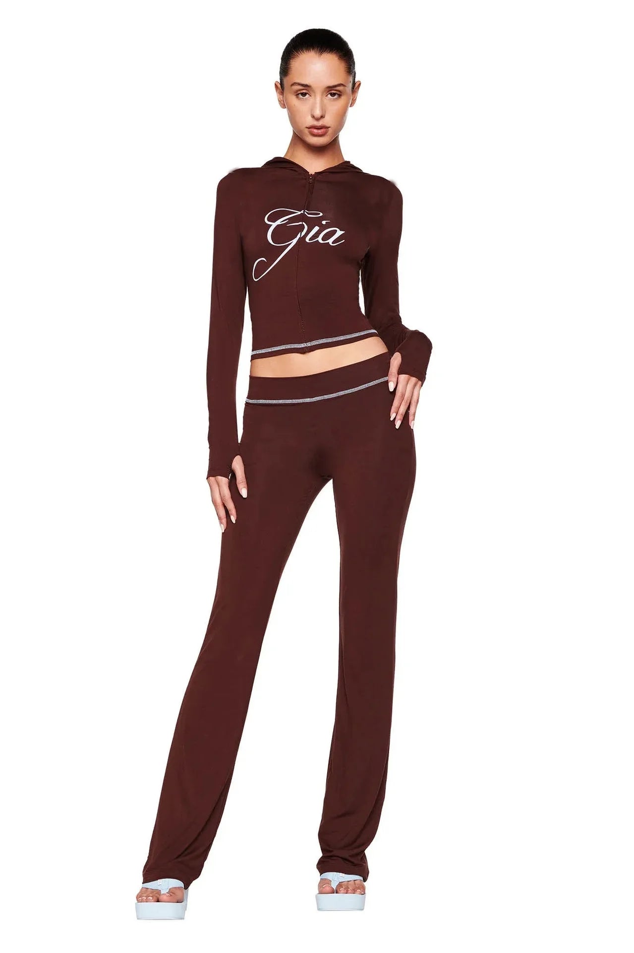 Women's New Two Piece Set Pant Sets with Zipper Closure and Backless Design