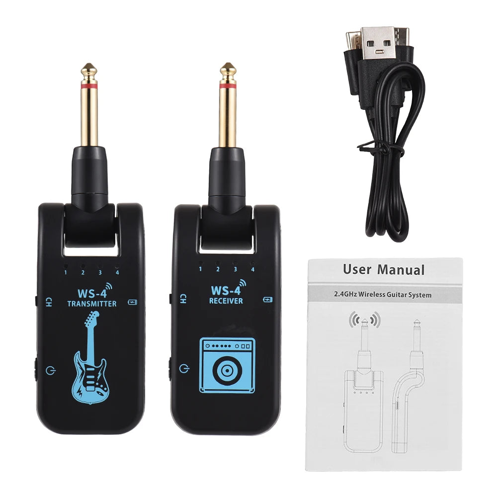 2.4G Wireless Guitar System Transmitter Receiver Set for Electric Guitar and Bass with 48K 16bit Real-time Transmission