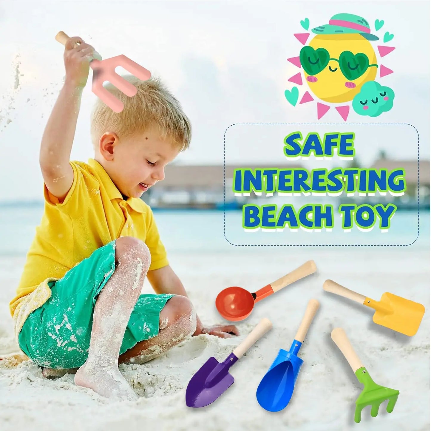 Gardening Tool Set 6 Piece Shovel Rake Hoe Outdoor Planting Sand Beach Snow Play Multifunctional Children Garden Toy Kit
