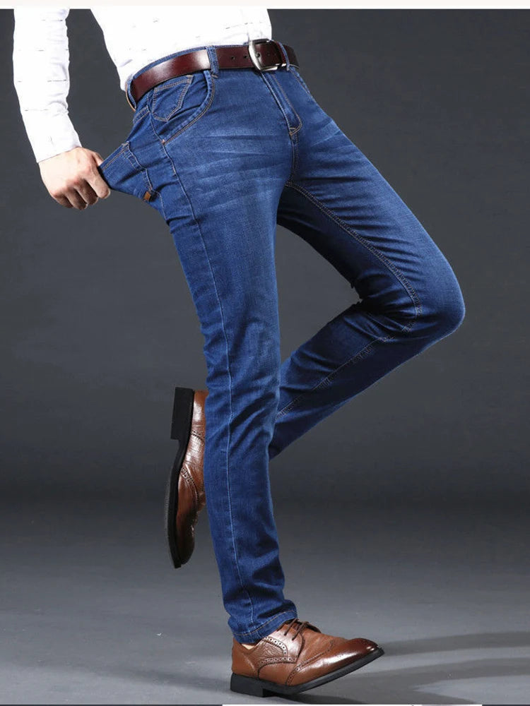 New Men Light Luxury Stretch Slim Fit Pants Comfortable Soft Business Fashion Straight Casual Denim Trousers