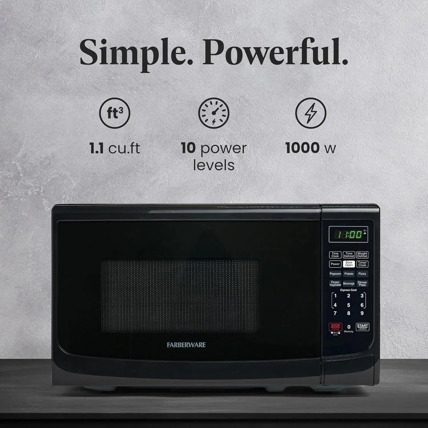 Microwave Oven With LED Lighting And Child Lock Ideal For Apartments And Dorms Easy Clean Grey Interior Retro Black