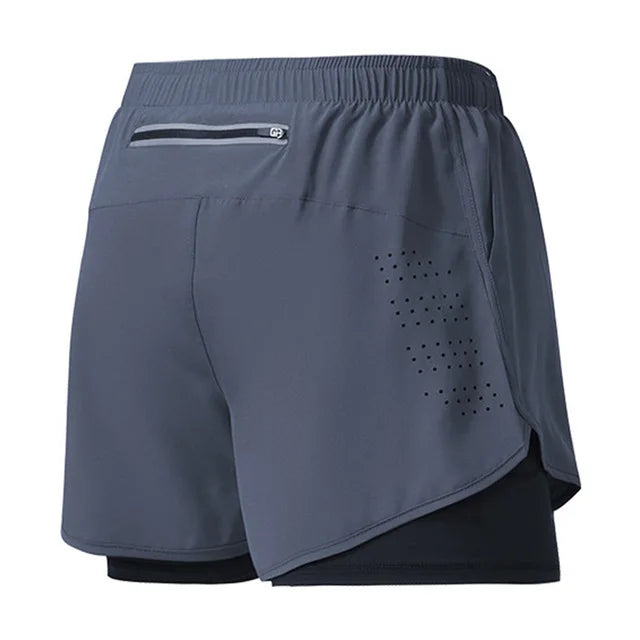 Men's Quick Drying Black Running Shorts Double Layer Fitness Workout Training Pants