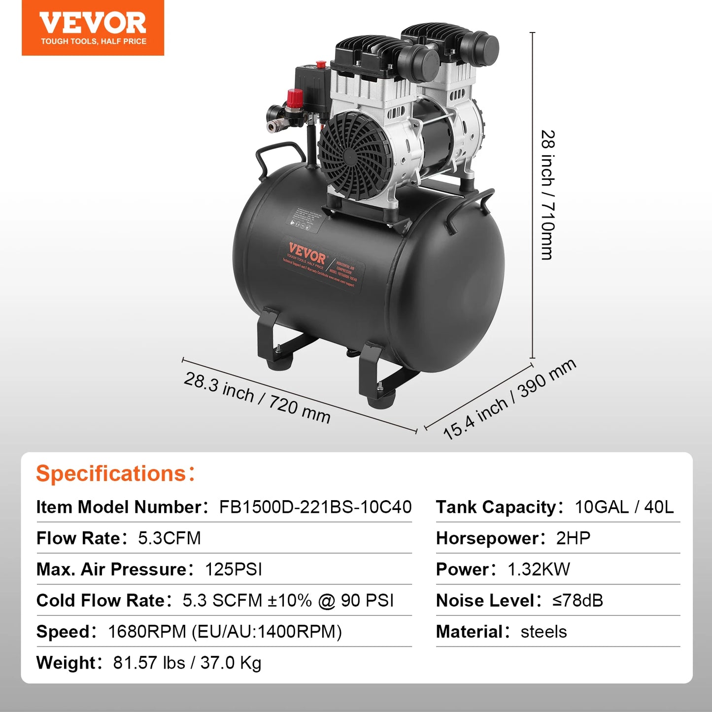SucceBuy Air Compressor 750W 1450W 3000W Oil Free Portable Quiet Compressor Pump for Auto Repair and Tire Inflation