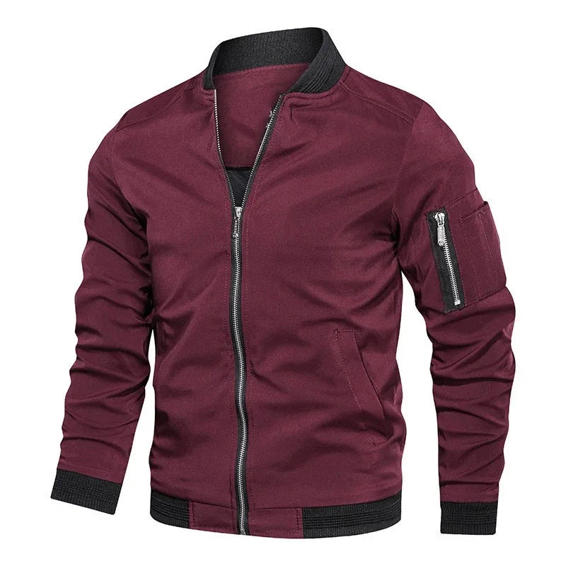 Spring Autumn Men's Bomber Jacket Casual Lightweight Sports Windbreaker Zip Up Coat with Pockets