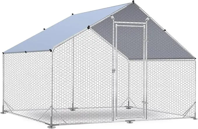 Large Metal Chicken Coop Run Walk In Enclosure Poultry Hen Run House Spire Shaped Chicken Pen with Waterproof and Anti UV Cover