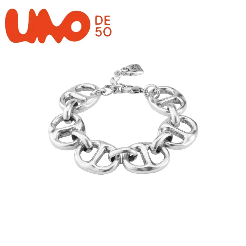 UNOde50 Silver Plated S925 And Gold Plated 14K Fashionable Chain Link Bracelet for Women