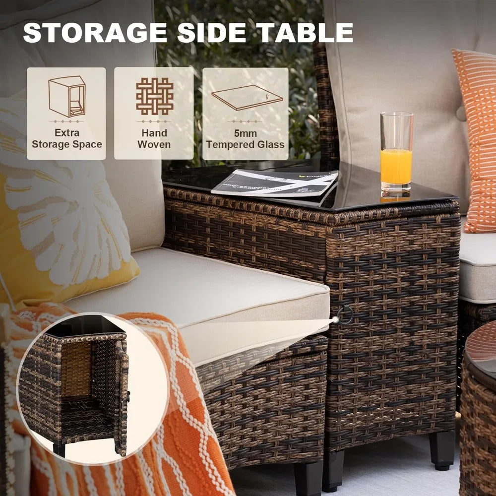 ANGDUO Outdoor Half Moon Patio Furniture Set With Rattan