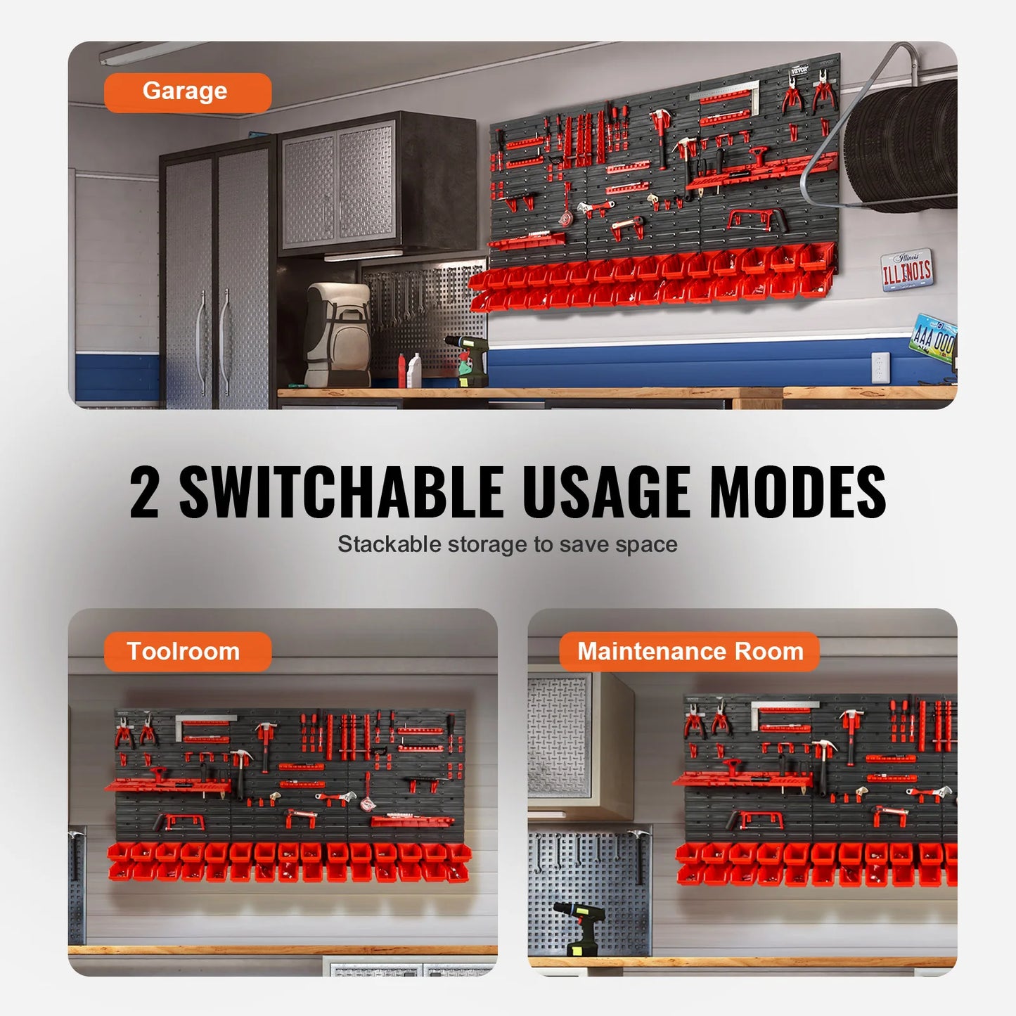 VEVOR Wall Mounted Storage Bins 30 48 Bin Parts Rack Organizer with Wall Panels Hooks Plastic Shop Tool for Screws Nails