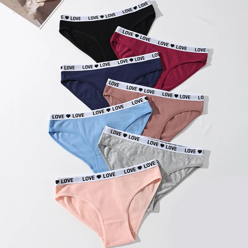 7 Pcs Set Women's Cotton Panties Sexy Soft Striped Underwear Cute Letter Briefs Breathable Stretch Lingerie XS to XL