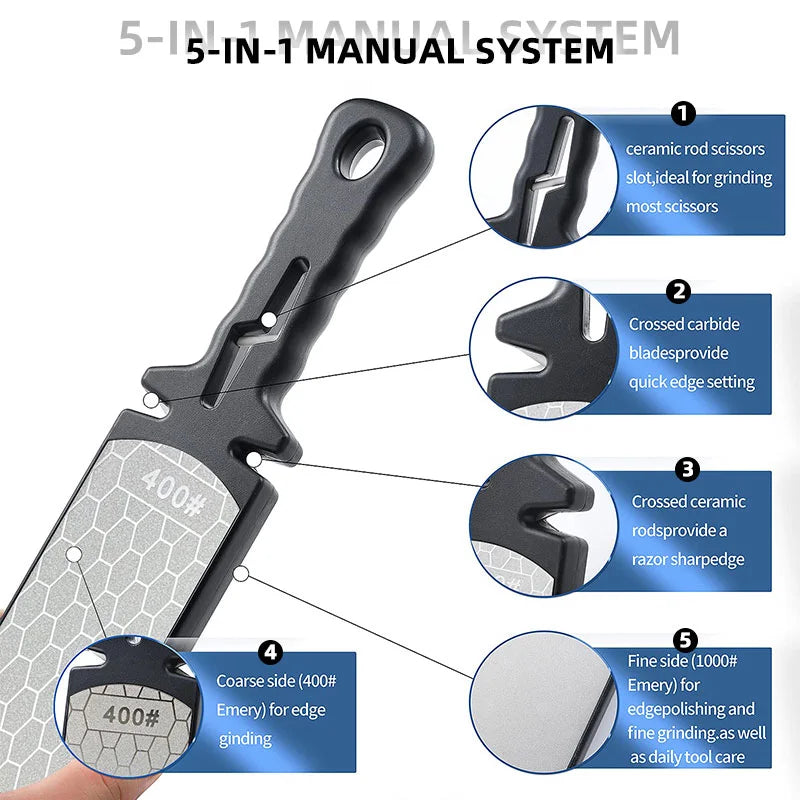 5 In 1 Knife Sharpener Diamond Bars 400 1000 Multi Tool Kitchen Knives Tungsten Steel Ceramic Grinding Double Sided Whetstone