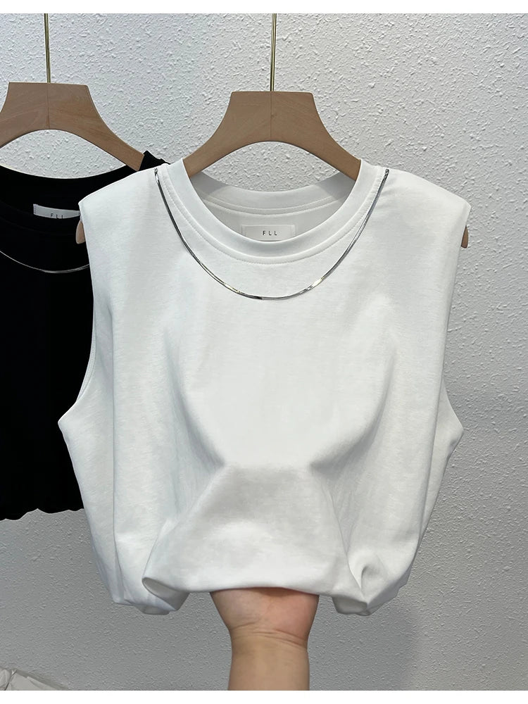 European White Sleeveless T-Shirt for Women Summer Korean Tank Top Stylish Short Top M to 3XL