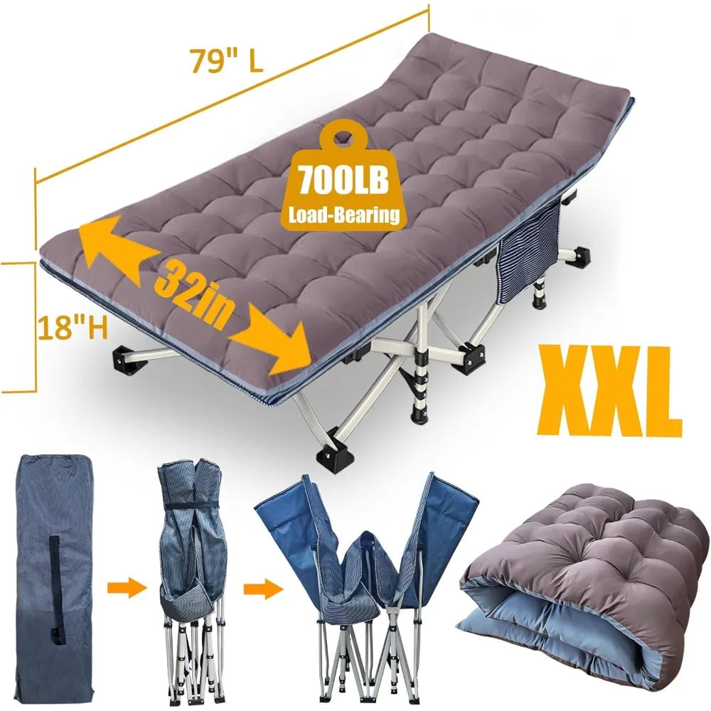 2 Pack Oversize XXL Camping Cot with Mattress Comfortable Extra Wide Sleeping Bed for Adults with Carry Bag