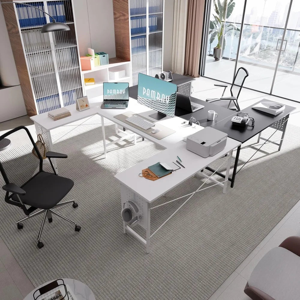 71 Inch U-Shaped Corner Desk with Power Outlets & USB Ports for Home Office Gaming Black