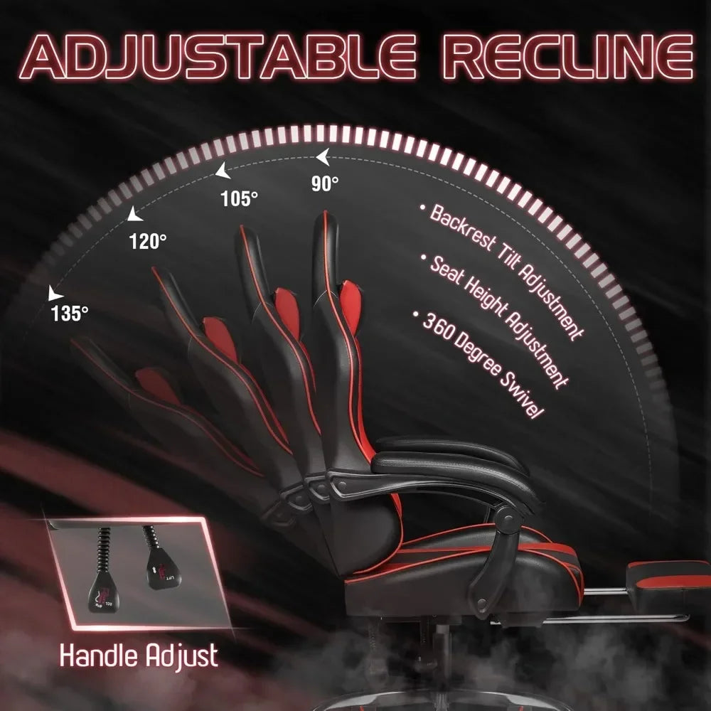 Gaming Chair with Footrest and Massage Lumbar Support Ergonomic Computer Chair Height Adjustable with Swivel Seat