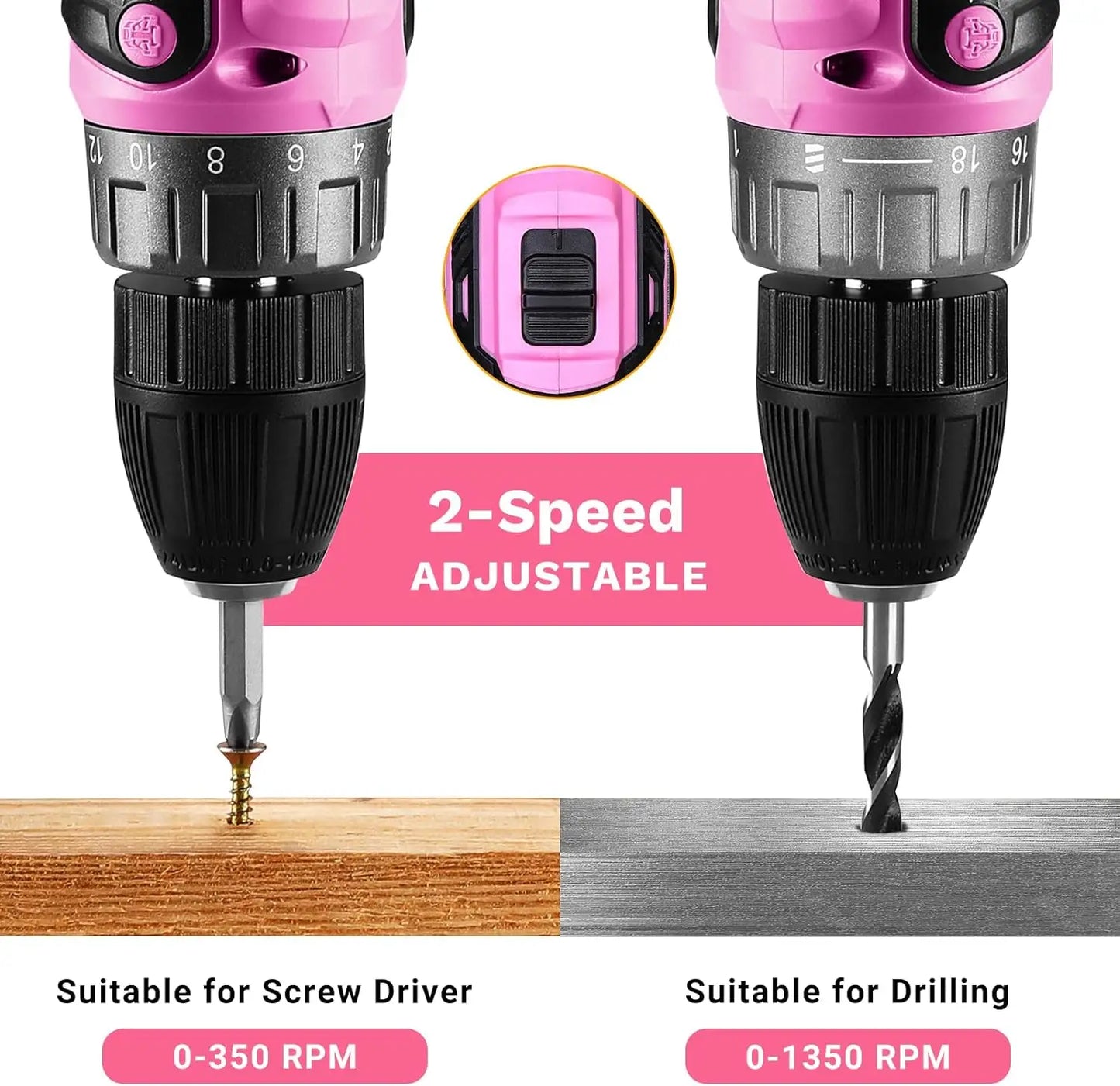 DEKO Pink Cordless Power Drill Set 20V Electric Tool for Women