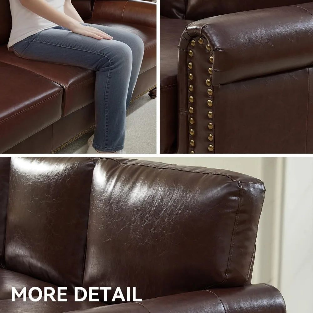 HUANZHUANG Faux Leather Sofa With Storage Mid Century