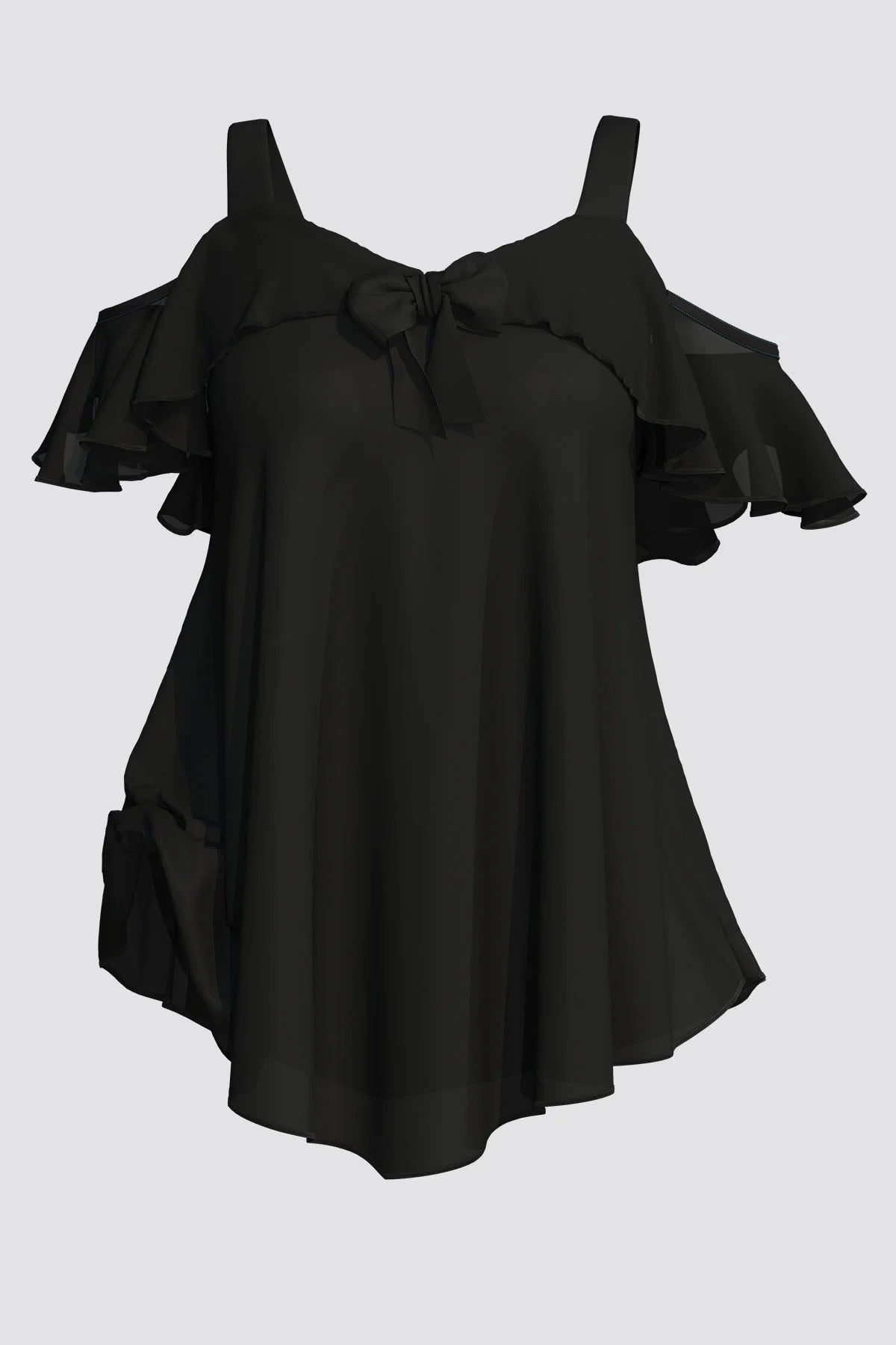 Plus Size Blouse for Women Elegant Cold Shoulder Ruffle Tops Loose Fit Solid Color Blusas 0XL to 5XL
