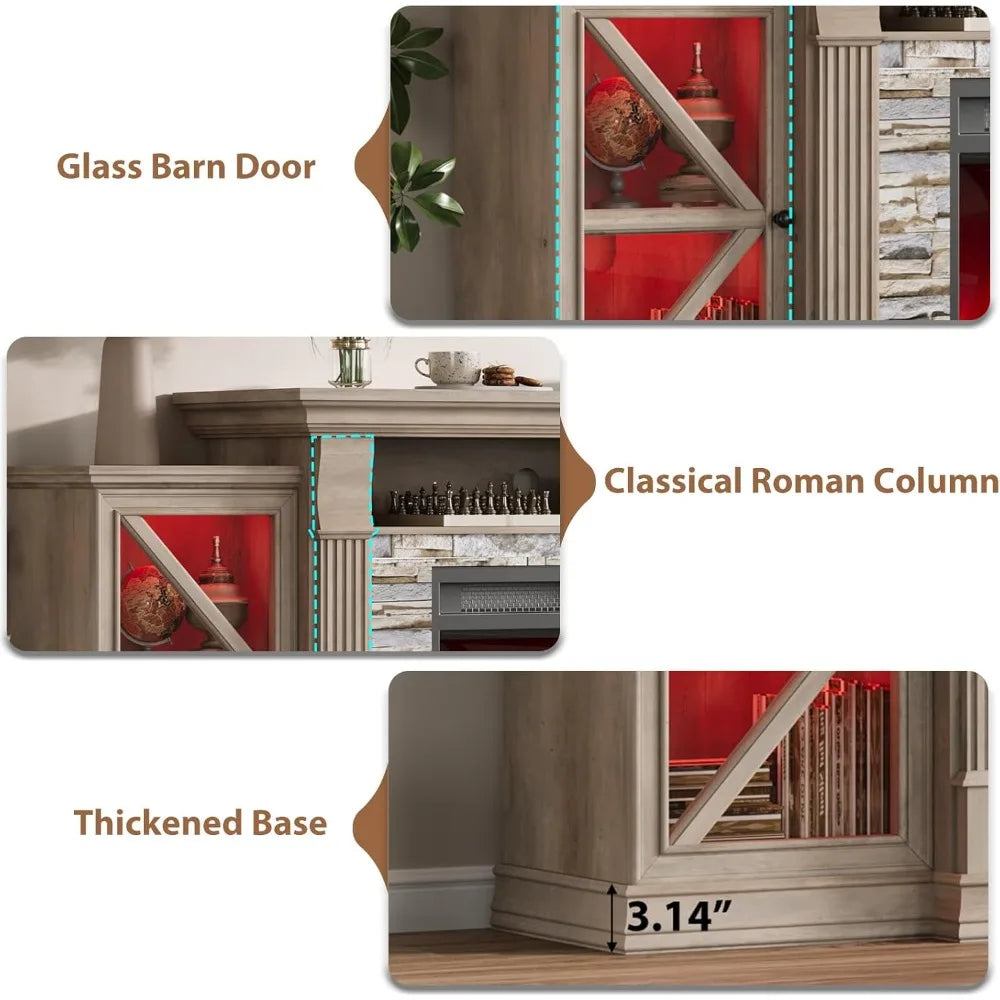 HUANZHUANG Electric Fireplace TV Stand With Glass Doors