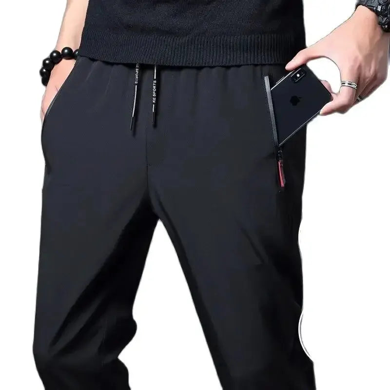 Men's Casual Straight Slim Fit Elastic Waist Jogger Pants Korean Style Blue Black Gray Plus Size Trousers