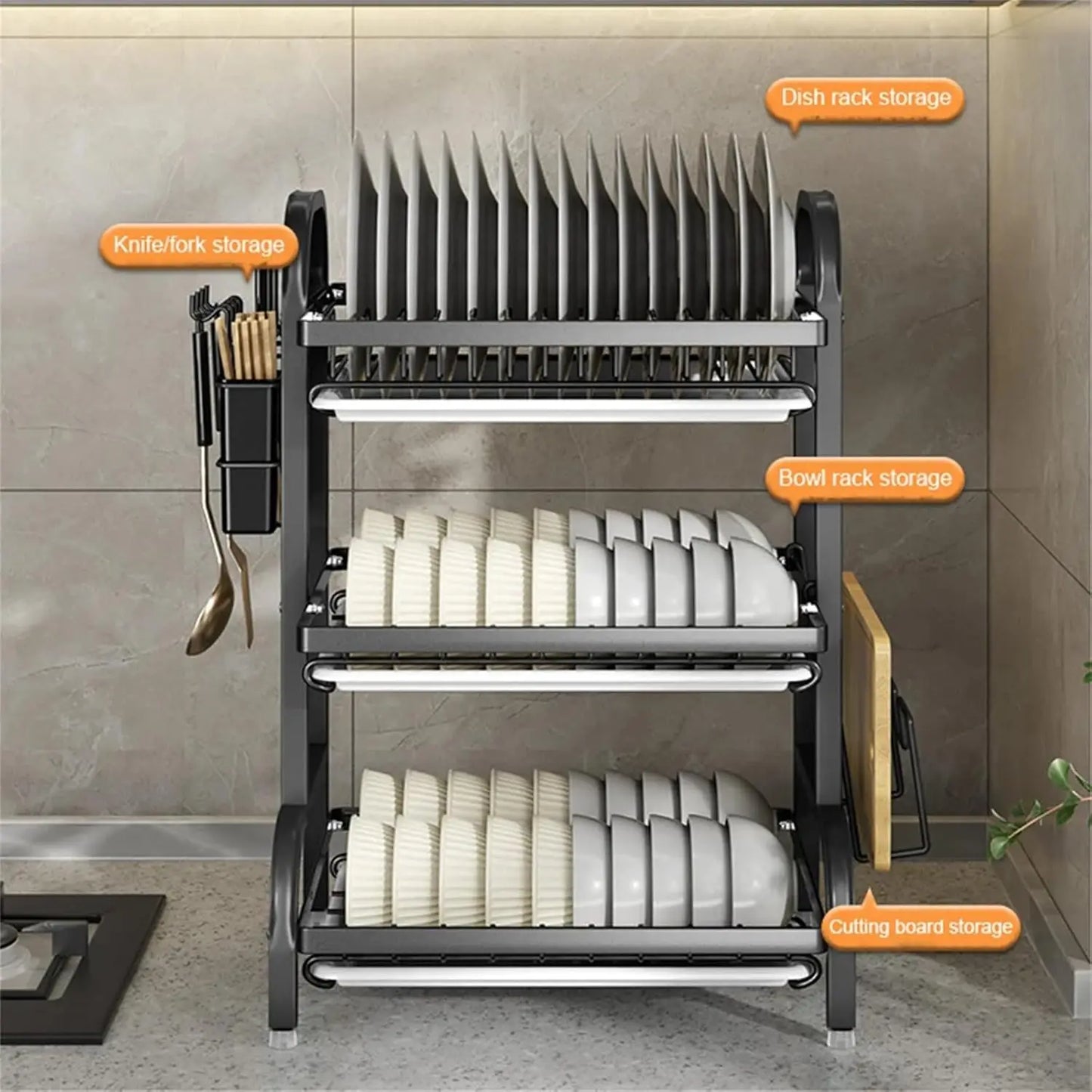 Hign-concerned Dish Rack Three Tier Space Saving Drainer
