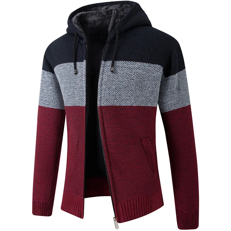 ENWEIGECN Velvet Padded Hooded Cardigan Sweater For Men
