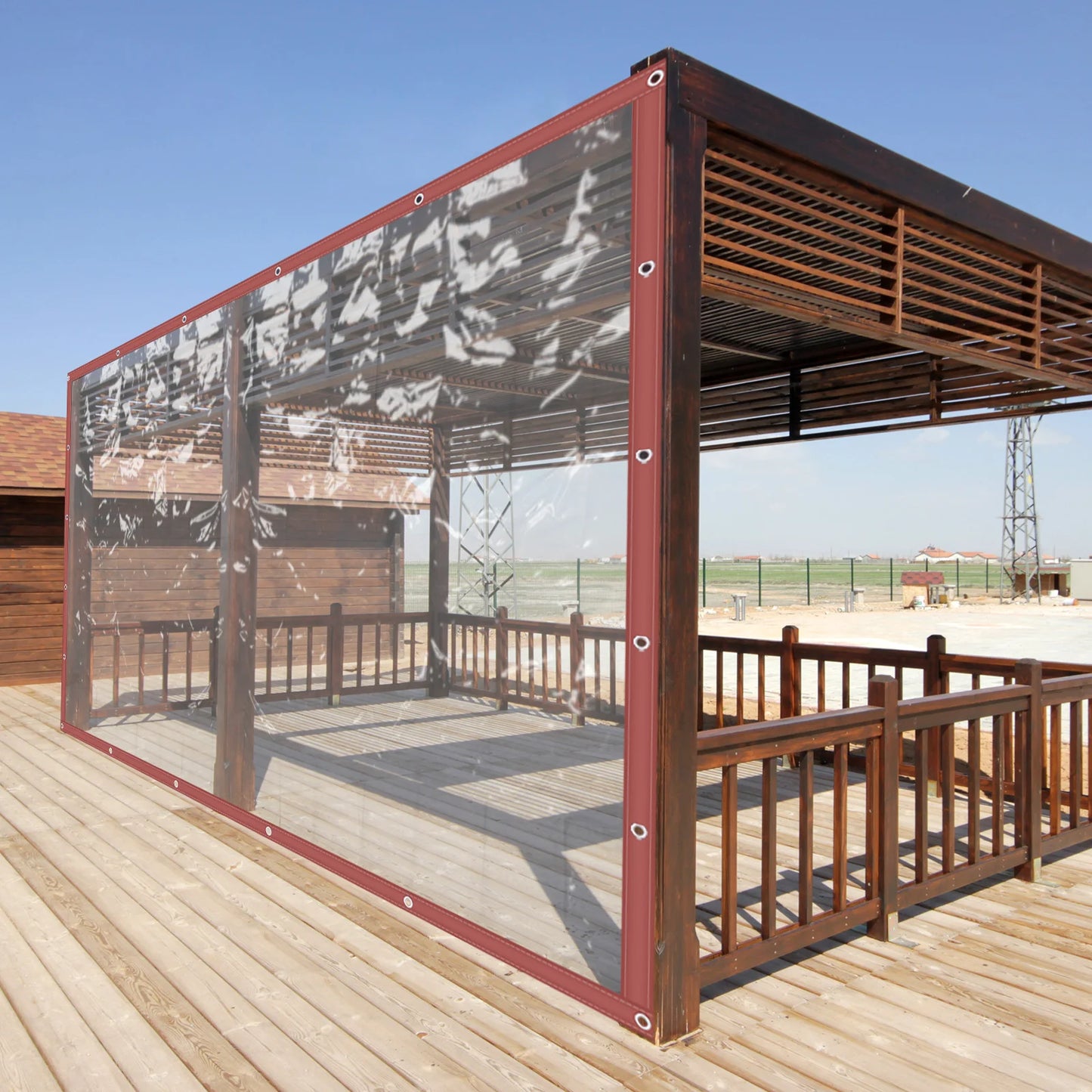 16x8 Feet Outdoor Clear Tarp Curtain Rainproof PVC Awning Canopy Enclosure Patio Roll Up Enclosure